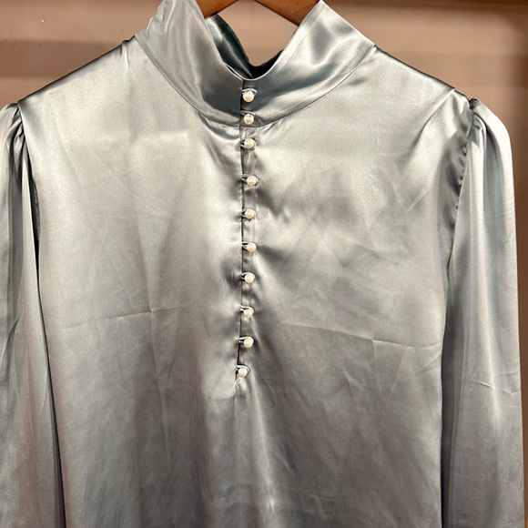 Tops - Lily Silk Silvery Blue Silk Blouse. Size XXL. NWT.